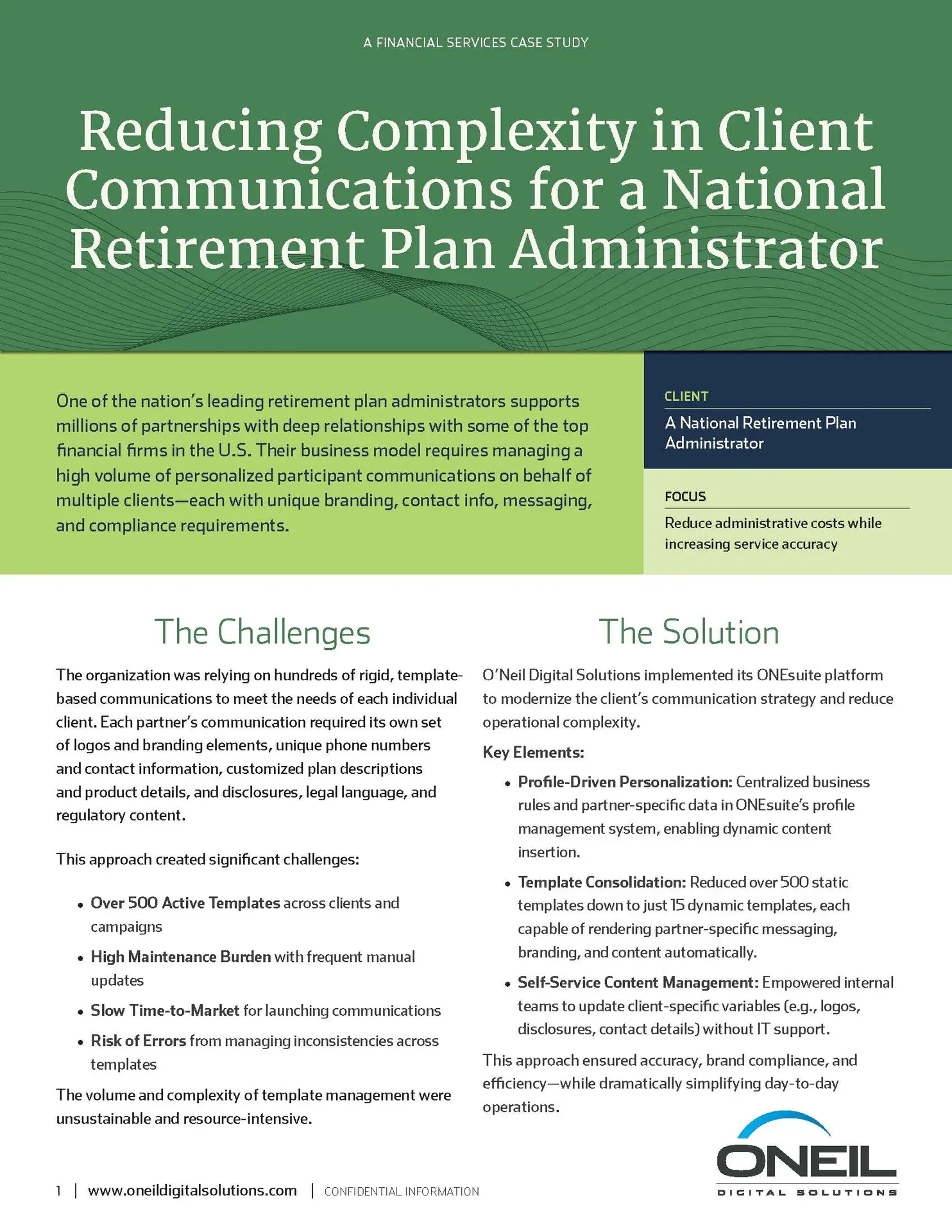Reducing Complexity in Client Communications for a National Retirement Plan Administrator